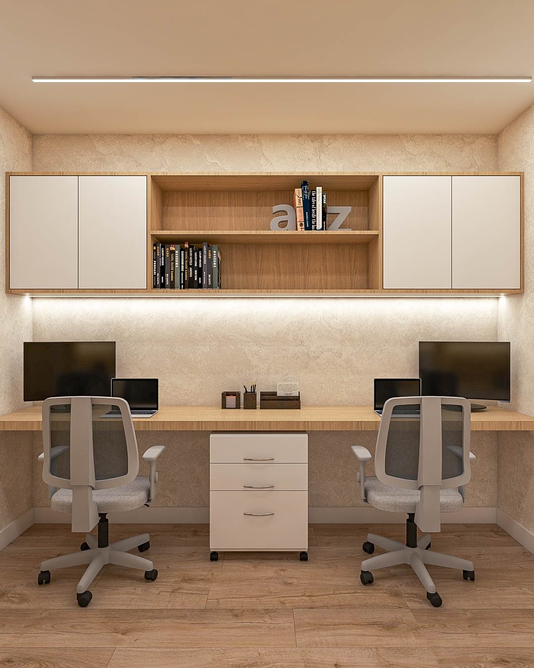Home office com duas estações de trabalho
