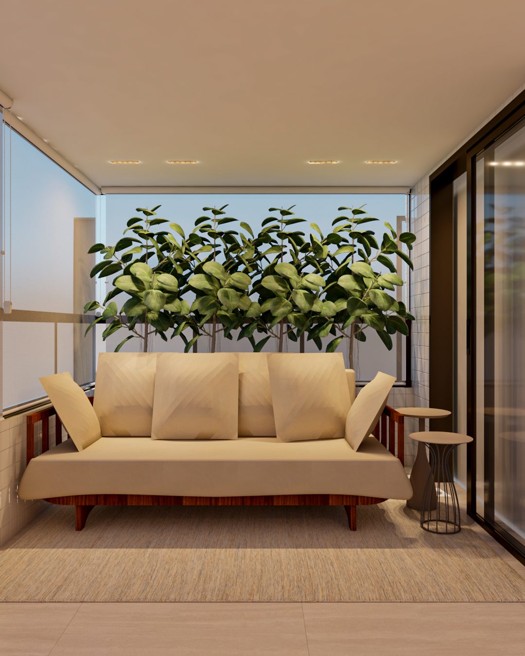 Varanda integrada com jardim vertical